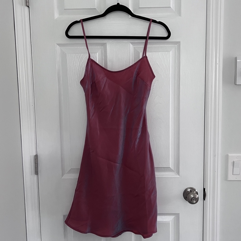 Satin Slip Mini Dress in Rose Pink